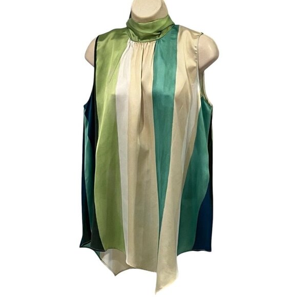 New Zara Satin Striped Back Tie Bow Sleeveless Asymmetric Tunic Blouse Top - Picture 2 of 10